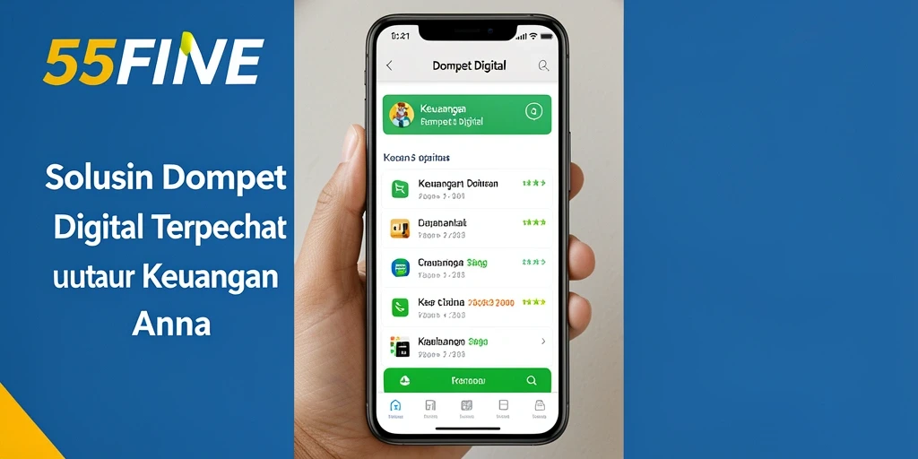 Tampilan antarmuka aplikasi Dompet Digital 55FIVE yang modern dan user-friendly.