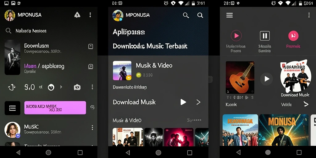 Tampilan antarmuka aplikasi MPONUSA untuk Download Musik yang user-friendly.