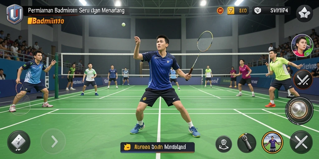 Tampilan antarmuka <strong>SVIP4</strong> yang menarik dan interaktif dalam permainan badminton.
